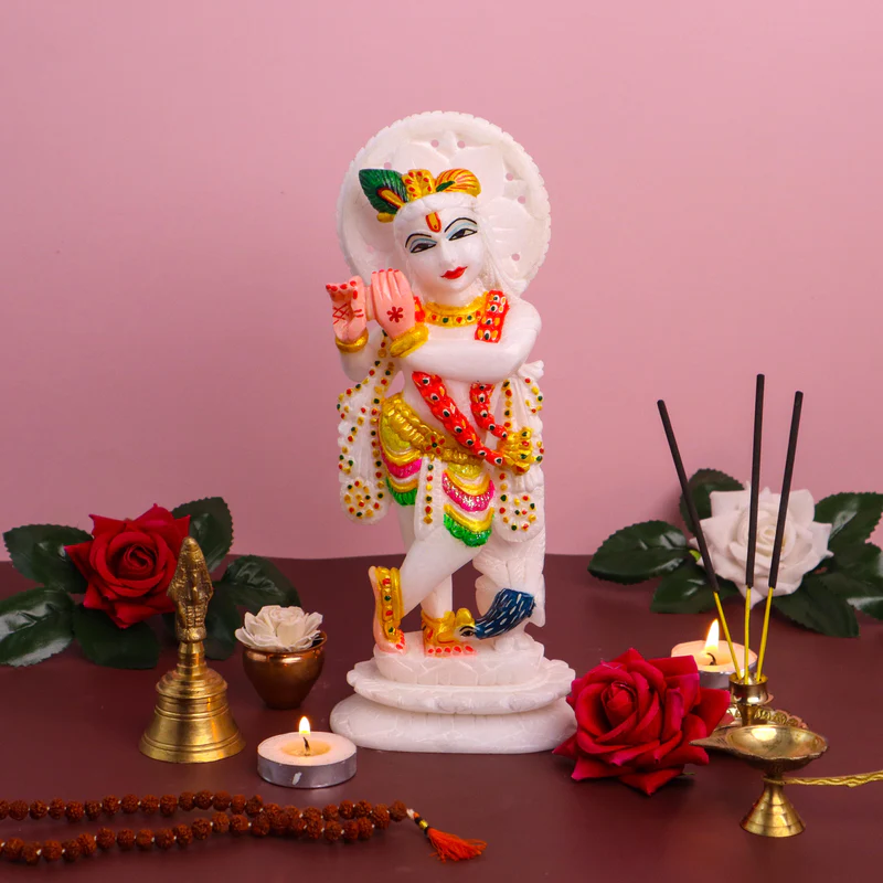 Lord Krishna, White Marble Statue