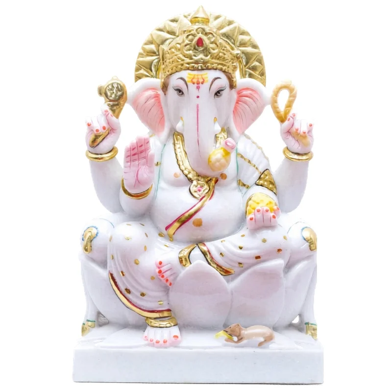 Marble Ganesha Statue Painted With Golden Colour