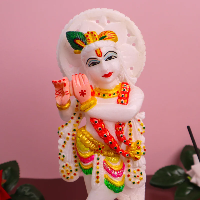 Lord Krishna, White Marble Statue