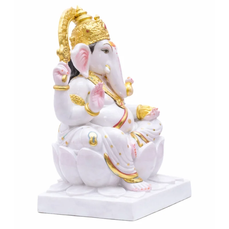 Marble Ganesha Statue Painted With Golden Colour